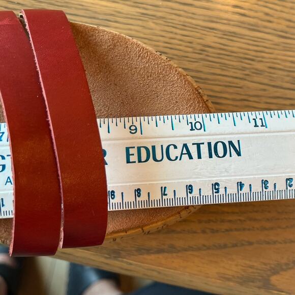 Lucky Brand Jacobean Platform Sandals Size ? Rust Red Strappy Buckle Cork - Picture 7 of 8